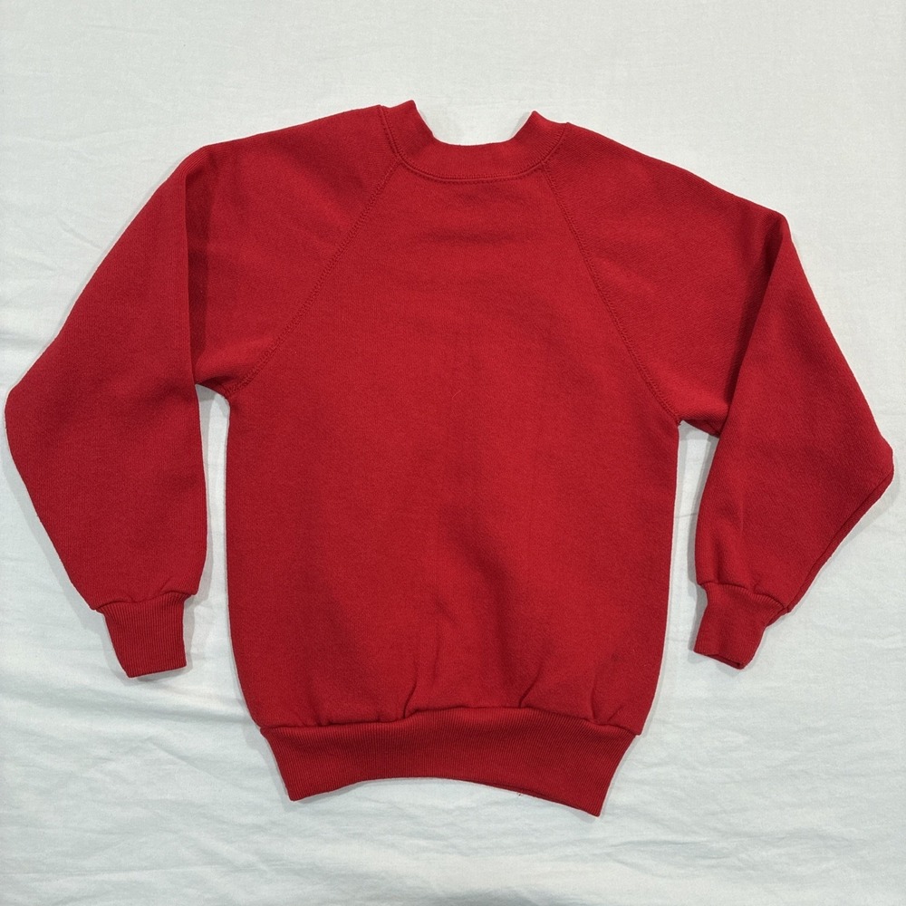 Vintage Tultex Sweater Youth Small Red Made‎ in USA Raglan Sweatshirt Blank 90s